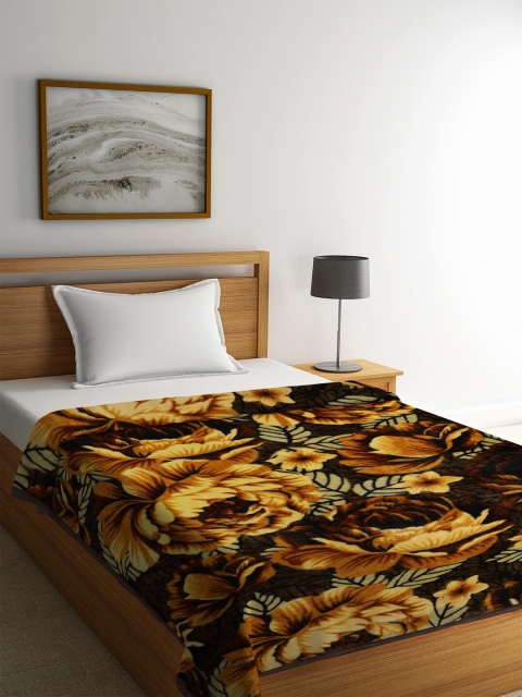 

NEUDIS Brown & Yellow Floral Printed 500 TC Mild Winter Single Bed Blanket
