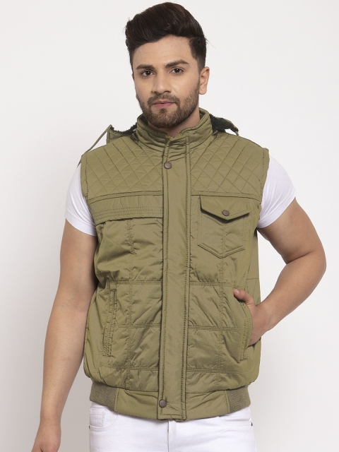 KLOTTHE Men Olive Green Solid Windcheater Padded Jacket