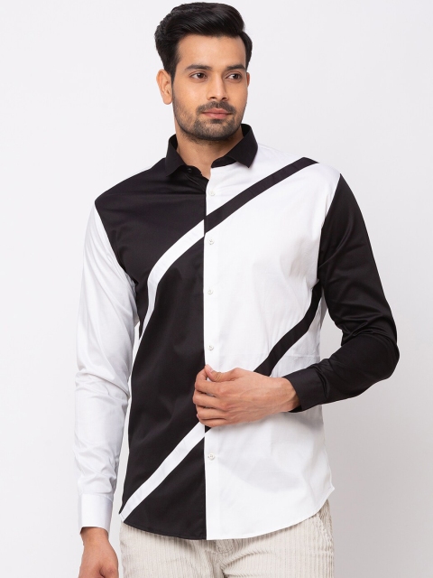

mode de base Men Black & White Slim Fit Colourblocked Casual Shirt