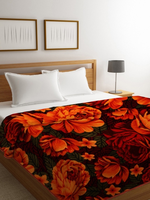 

NEUDIS By Dhrohar Orange & Green Floral Printed Super Soft Warm 800 GSM Mink Double Bed Blanket