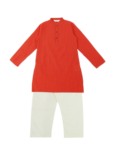 

indus route by Pantaloons Boys Red Striped Kurta with Pyjamas