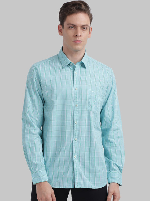 

Parx Men Green Slim Fit Checked Casual Shirt