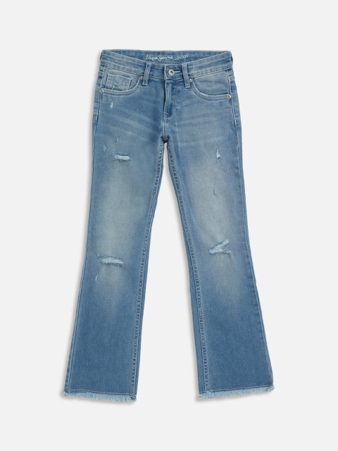 

Pepe Jeans Girls Blue Flared Low-Rise Mildly Distressed Jeans