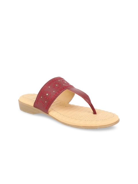 

Scholl Women Red Solid Leather T-Strap Flats