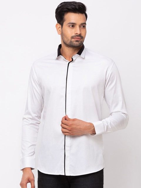 

mode de base Men White & White Slim Fit Solid Casual Shirt