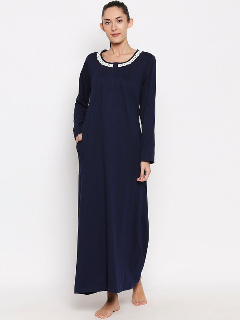 

XIN Women Navy Blue Solid Maxi Nightdress