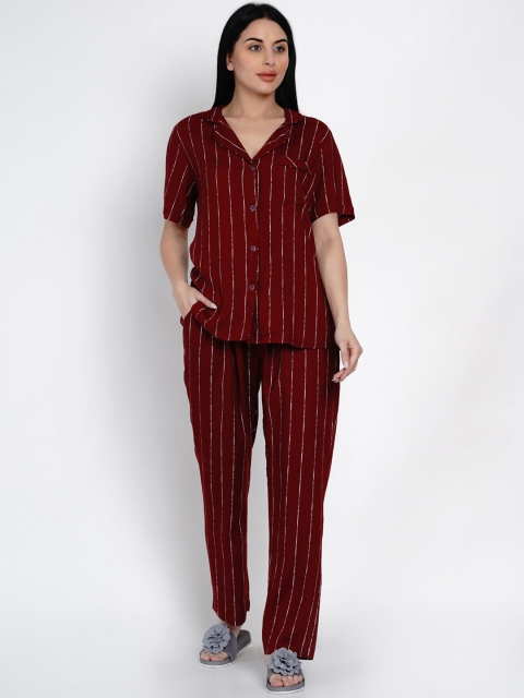 

FABNEST Women Maroon & White Striped Night Suit 20FAB747