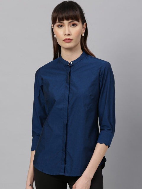 

Park Avenue Woman Blue Regular Fit Solid Casual Shirt