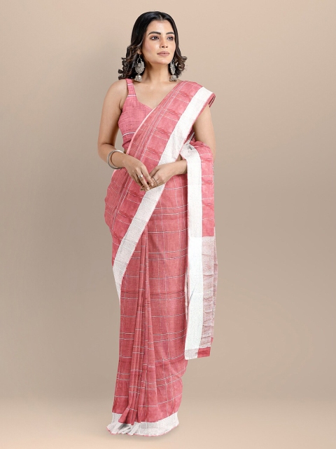 

BharatSthali Pink Checked Bhagalpuri Sustainable Saree