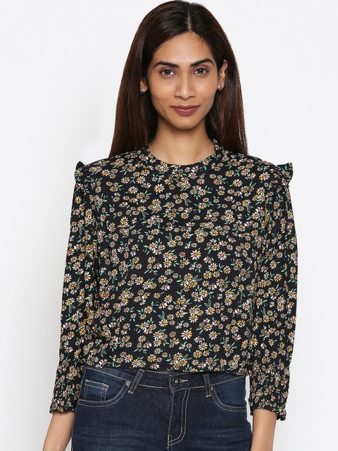 

People Women Black Floral Printed Top