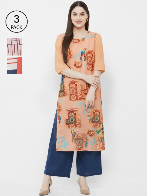 

7Threads Women Pack Of 3 Printed Straight Kurta, Multi