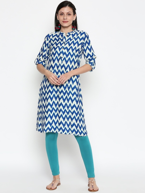 

RANGMANCH BY PANTALOONS Women White & Blue Printed A-Line Kurta