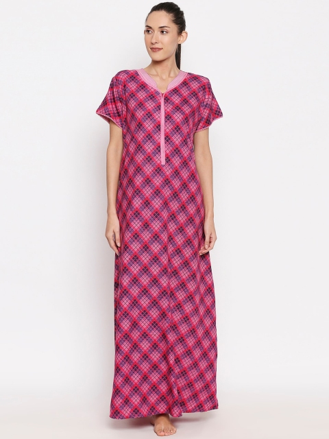 

XIN Women Pink & Purple Checked Nightdress