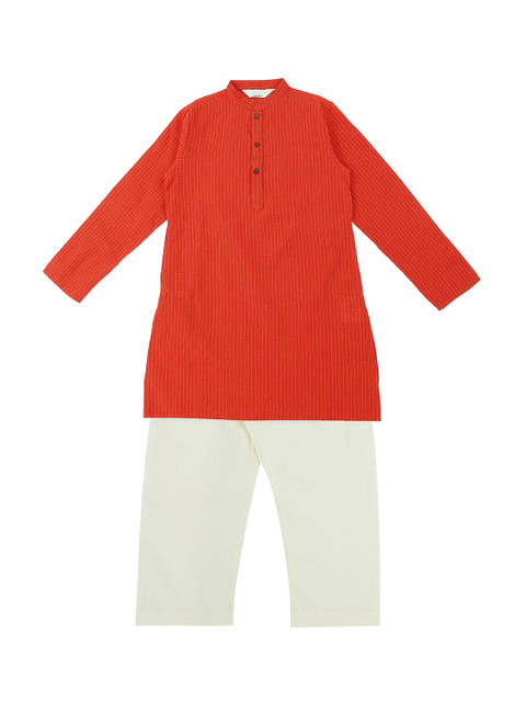 

indus route by Pantaloons Boys Red Striped Kurta with Pyjamas