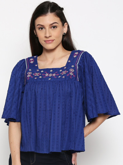 

People Women Blue Self Design A-Line Top