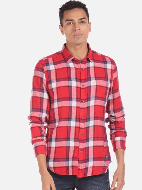 

Flying Machine Men Red & Blue Regular Fit Checked Cotton Casual Shirt