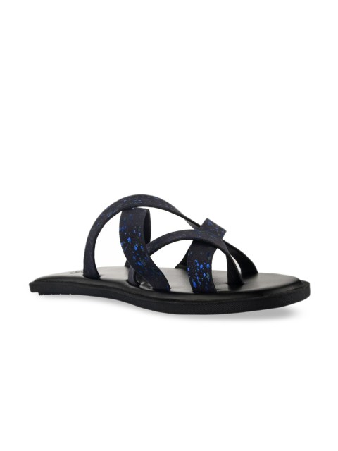 

SKO Men Blue Printed Leather Comfort Sandals