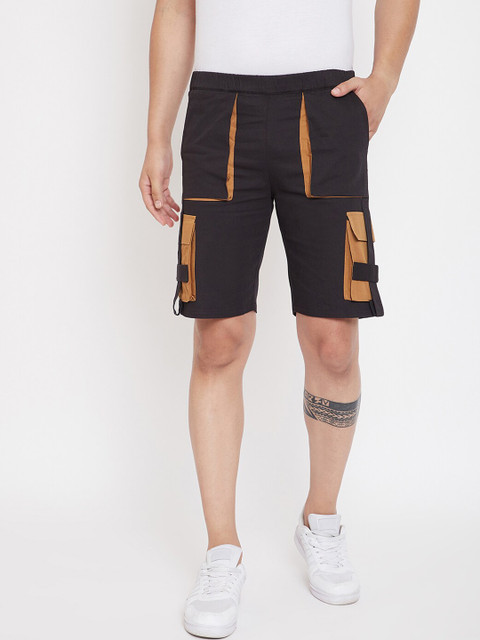

CHILL WINSTON Men Black Solid Regular Fit Cargo Shorts