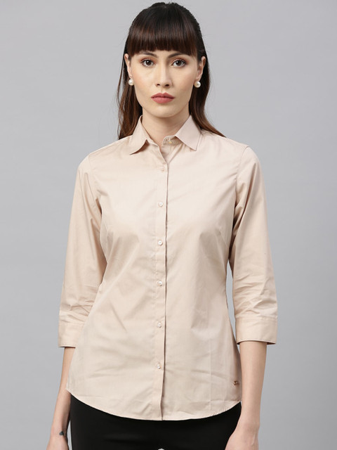 

Park Avenue Woman Beige Regular Fit Solid Casual Shirt