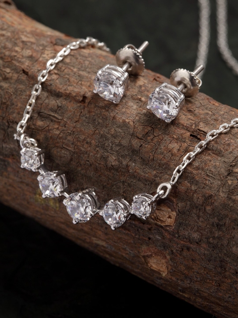 

Clara 92.5 Sterling Silver Rhodium-Plated White CZ-Studded Jewellery Set