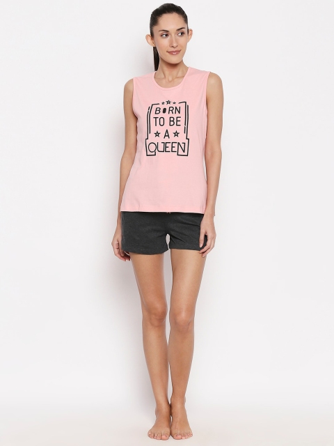 

XIN Women Pink & Charcoal Grey Printed Night Suit