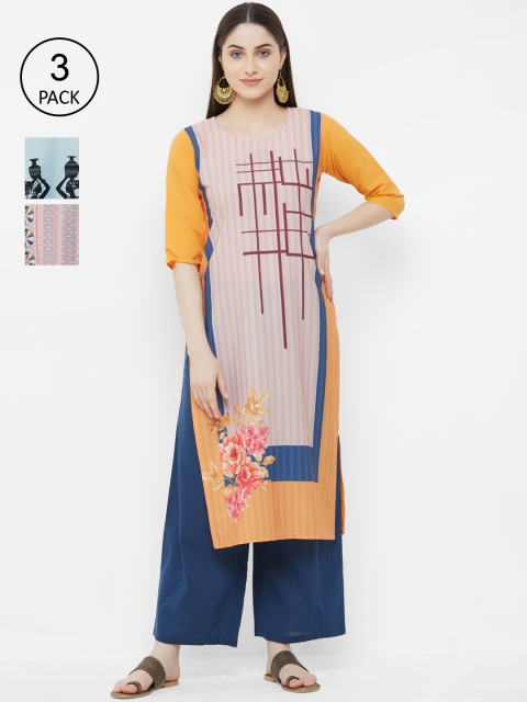 

7Threads Women Pack of 3 Printed Straight Kurta, Multi