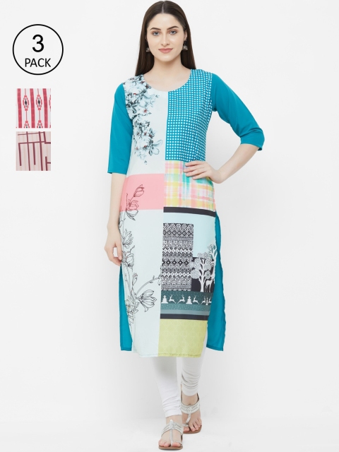 

7Threads Women Pack of 3 Printed Straight Kurta, Multi
