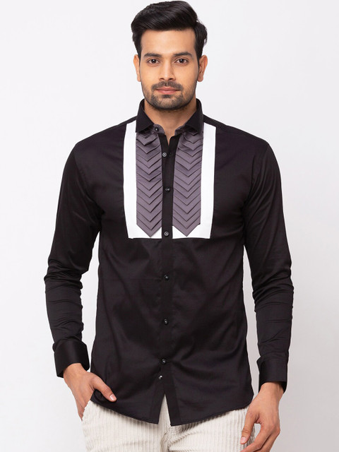

mode de base Men Black & Grey Slim Fit Solid Party Shirt
