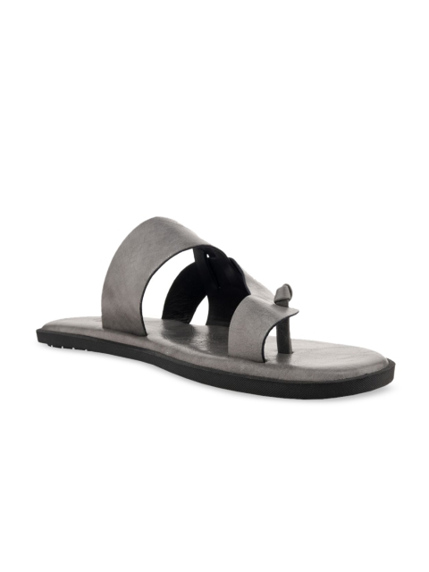 

SKO Men Grey Solid Leather Comfort Sandals