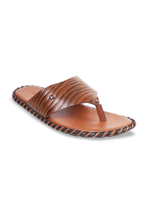 

Mochi Men Tan Brown & Black Printed Leather Comfort Sandals