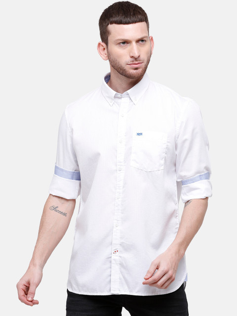 

Double Two Men White Slim Fit Solid Casual Shirt