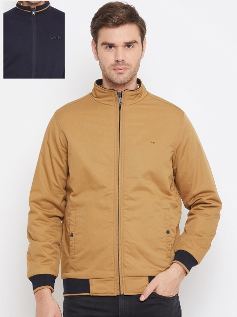 

Okane Men Beige & Navy Blue Solid Reversible Bomber Jacket