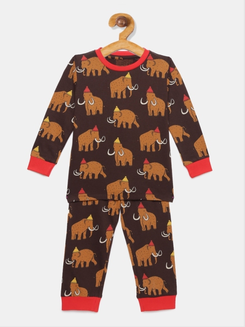 

ventra Boys Brown & Red Printed Night Suit