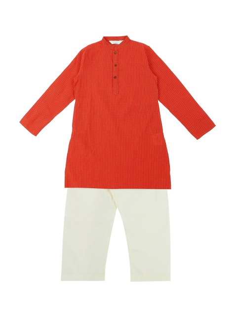 

indus route by Pantaloons Boys Red Striped Kurta with Pyjamas