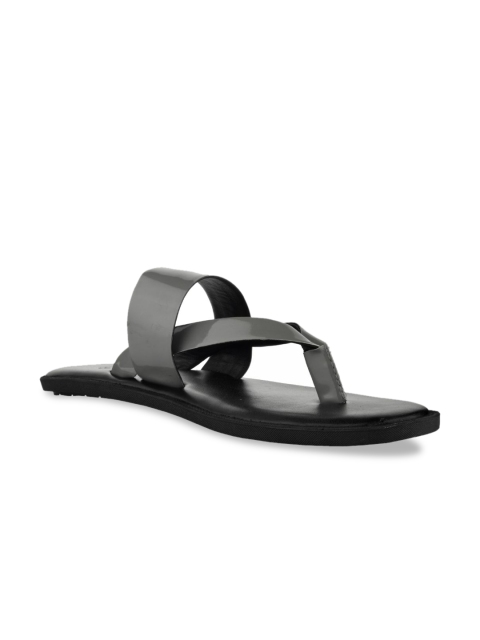 

SKO Men Grey Solid Leather Comfort Sandals