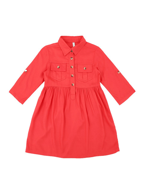 

Pantaloons Junior Girls Coral Red Solid Shirt Dress