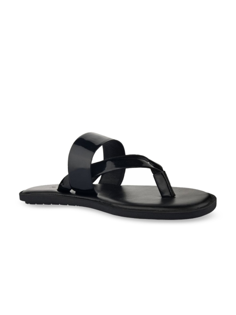 

SKO Men Black Solid Leather Comfort Sandals