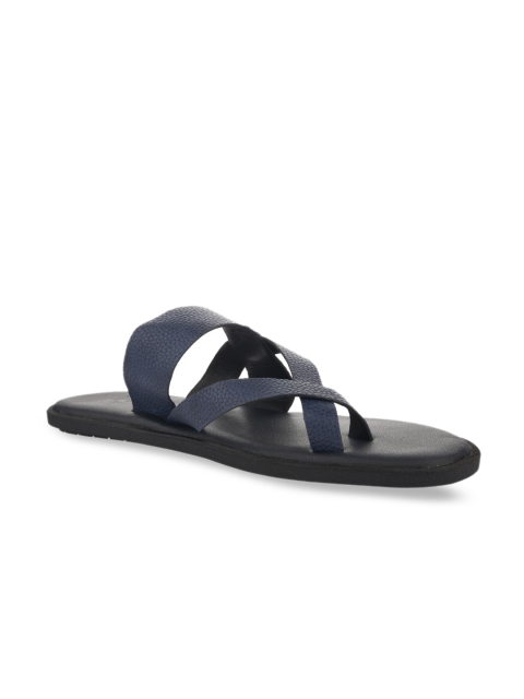 

SKO Men Navy Blue Textured Leather Comfort Sandals