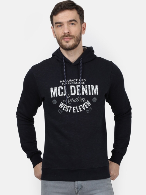 

Monte Carlo Men Navy Blue Printed Hooded Sweatshirt