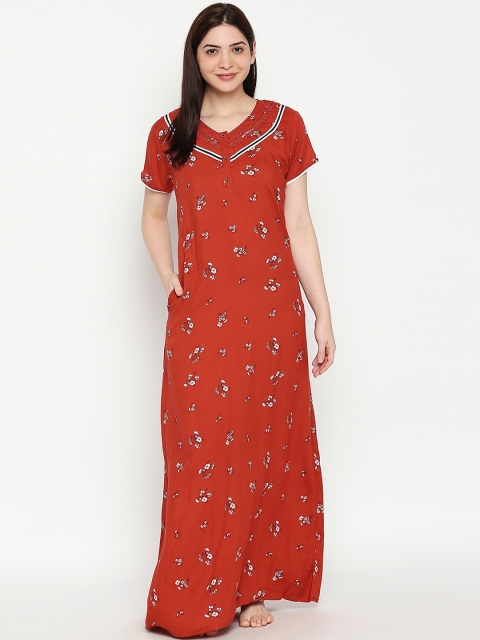 

XIN Women Red & White Printed Maxi Nightdress