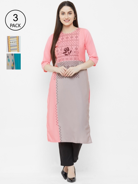 

7Threads Women Multicoloured Set of 3 Printed Straight Kurta, Multi