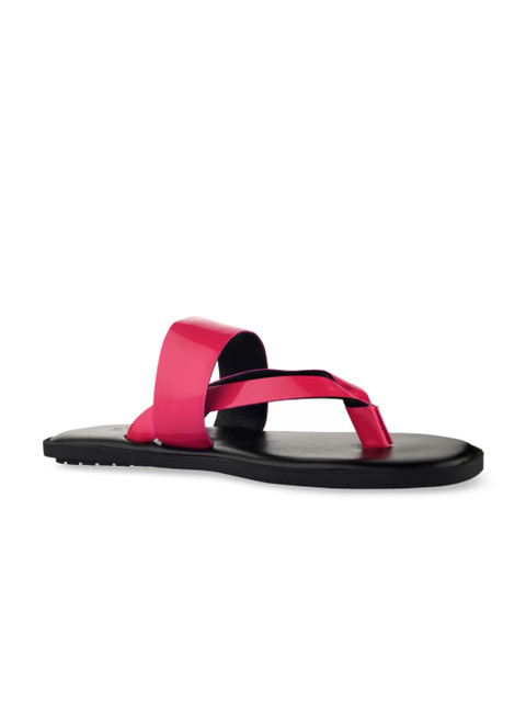 

SKO Men Pink & Black Solid Leather Comfort Sandals