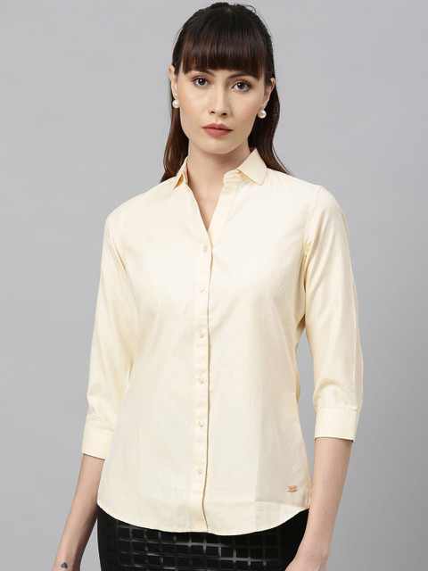 

Park Avenue Woman Yellow Regular Fit Self Design Casual Shirt