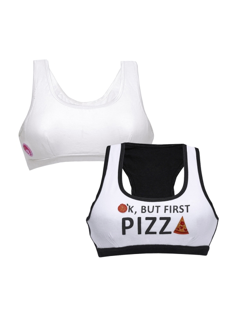 

DChica Girls Pack of 2 Non-Wired Non-Padded Beginner Sports Bras DCBRDC6459, White