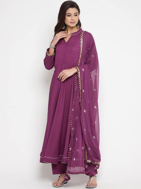 

Prakhya Women Purple Solid Kurta with Churidar & Dupatta