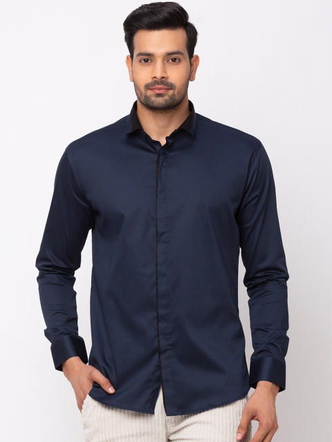 

mode de base Men Navy Blue Slim Fit Solid Casual Shirt