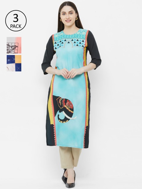 

7Threads Women Multicoloured Set of 3 Printed Straight Kurta, Multi