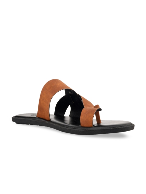 

SKO Men Brown Solid Leather Comfort Sandals