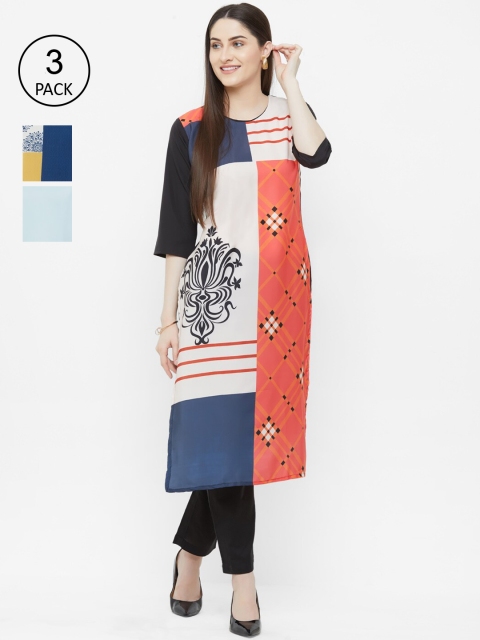

7Threads Women Pack Of 3 Multicoloured Printed Straight Kurta, White