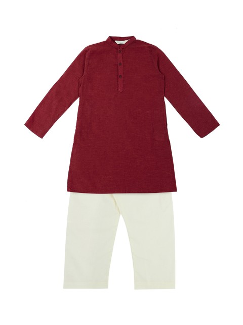 

indus route by Pantaloons Boys Maroon & White Solid Kurta with Pyjamas
